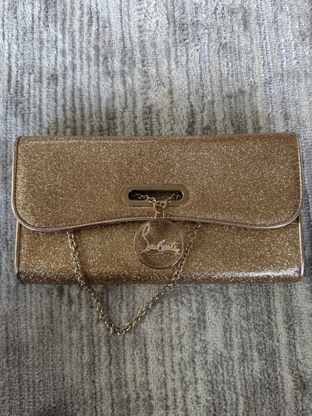 Christian Louboutin Gold Glitter Crossbody Clutch with Logo Charm
